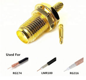 Full Thread RP Sma Bulkhead Jack Connector Crimp For RG174 Coaxial Cable